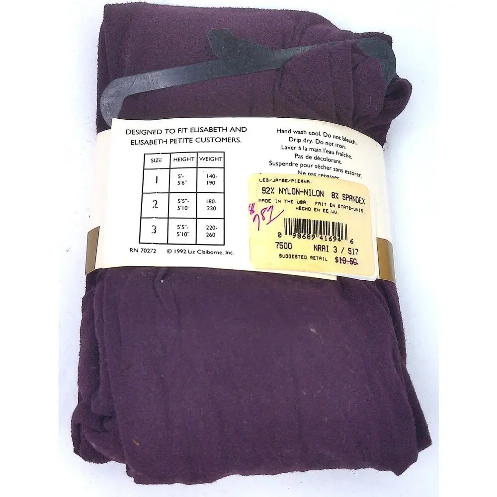Vtg 1992 Elisabeth Liz Claiborne Everyday Opaque Tights Purple NOS New Size 3